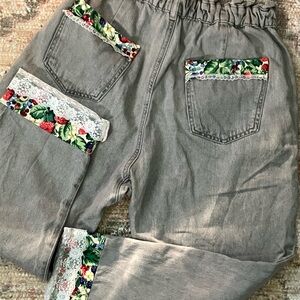 Upcycled Zara Ankle Light Grey Floral Fruit Cottagecore Paperbag Jeans 🍓…